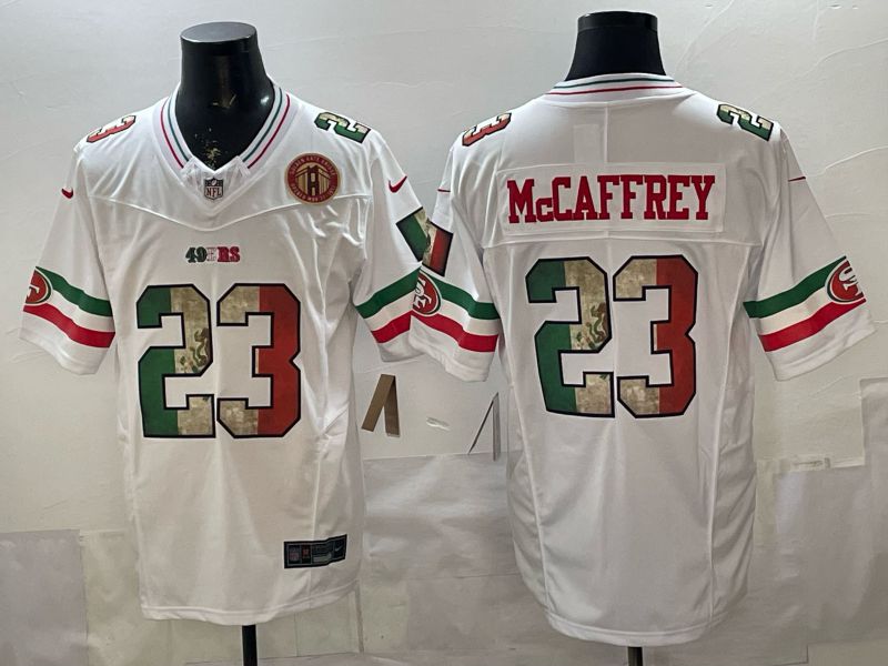 Men 2026 San Francisco 49ers #23 Mccaffrey White three generations Nike Limited NFL Jersey style 008->san francisco 49ers->NFL Jersey